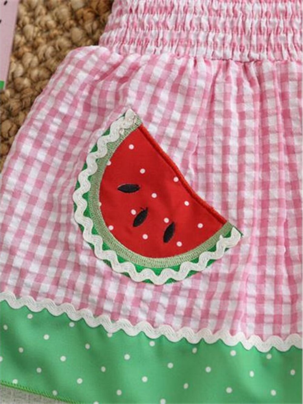 Children's Watermelon Gingham Smocked Dress - Picture 3 of 8